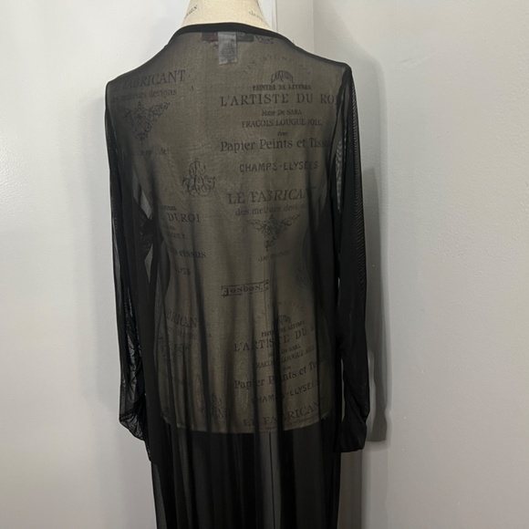 'CURLY GIRL' Sexy Black Sheer Long Sleeve Maxi Cardigan See Through Mesh Size 2X - Picture 6 of 11